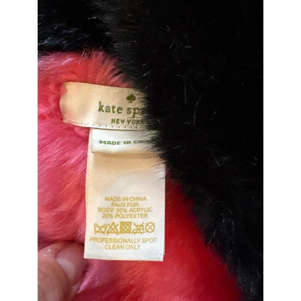 Kate‎ Spade Faux Fur Snood Women Black Pink Colorblock Scarf SIZE OS